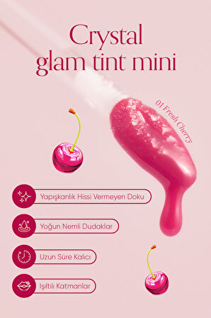 Yapışkanlık Hissi Vermeyen, Hafif Dokulu, Yoğun Işıltılı Tint Crystal Glam Tint Mini 05 Fresh Cherry