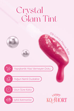 Yapışkanlık Hissi Vermeyen Yoğun Işıltılı Tint CLIO Crystal Glam Tint (16 Luxury Mauve Ruby)