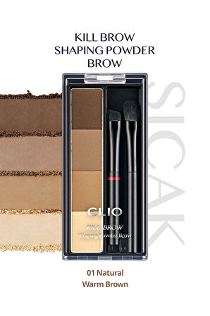 Sıcak Alt Tonlu Kaş Farı Paleti CLIO Kill Brow Shaping Powder Brow (01 Natural Warm Brown)