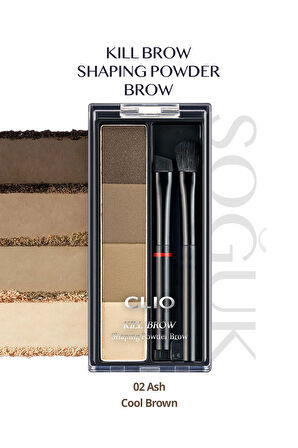 Soğuk Alt Tonlu Kaş Farı Paleti CLIO Kill Brow Shaping Powder Brow (02 Ash Cool Brown