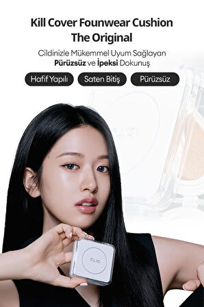 Mat Bitişli CLIO Kill Cover Founwear Cushion The Original + Refill (19N Porcelain) SPF50+ PA+++