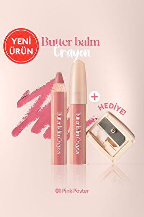 Kremsi, Kalem Şeklinde Renkli Dudak Balmı & Kalemtıraş CLIO Butter Balm Crayon 001 Pink Poster