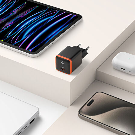 Spigen 30W USB-C Mini Adaptör - Samsung PPS Destekli Hızlı Şarj Aleti iPhone & Android & iPad & MacBook Type-C EE301 Black - ACH08448