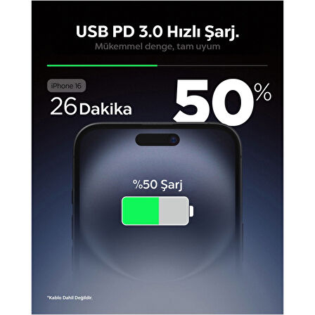 Spigen 20W USB-C Mini Hızlı Şarj Aleti Samsung PPS / Şarj Isısını Düşürür GaN Destekli Akım Korumalı Güç Adaptörü