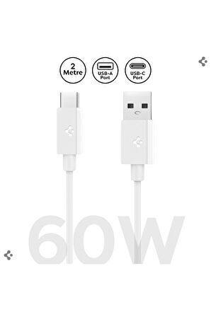 Spigen Essential 2M USB-A to USB-C 60W Kablo ACA08716 Beyaz