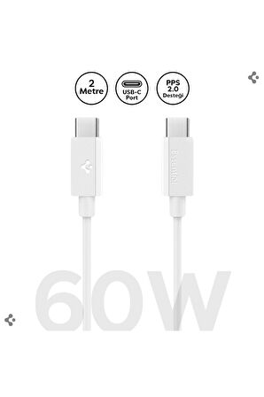Spigen Essential 2M USB-C to USB-C 60W Kablo ACA08719 Beyaz