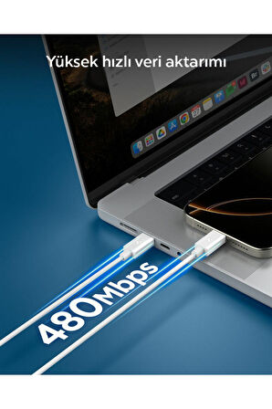 Spigen Essential 2M USB-C to USB-C 60W Kablo ACA08719 Beyaz