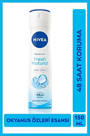 Nivea Kadın Sprey Deodorant Fresh Natural 150ml, Ter Kokusuna Karşı 48 Saat Koruma, Okyanus Özleri Esansı