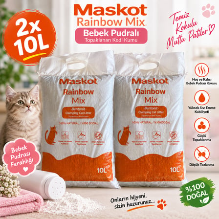 Maskotpet Bebek Pudralı Bentonit Kedi Kumu 2 Adet 10 Litre