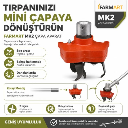 Farmart MK2 Tırpan Çapa Aparatı 2 Bıçaklı Mikro Toprak İşleme Başlığı