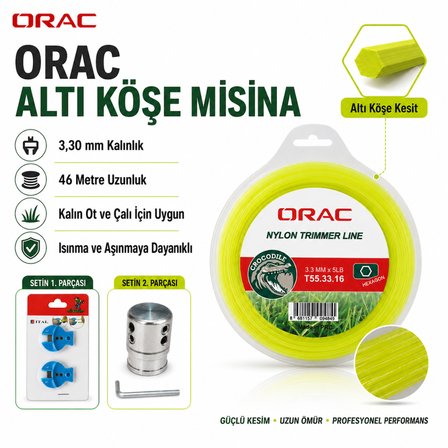 Tırpan Örümcek Başlık Orac 3.30 mm 46 mt Altı Köşe Misina ve ITAL Misina Kesici 2’li Set