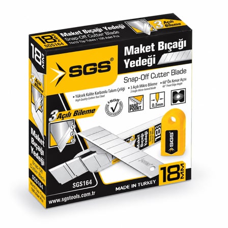 SGS SGS164 18 mm Maket Bıçağı Yedeği 0,50 mm – 10 Paket 100 Adet Metal Uç Kutu