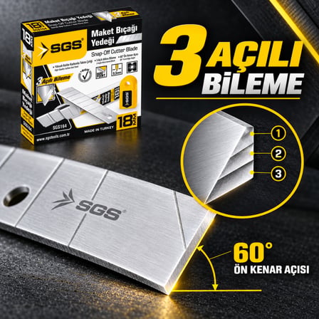 SGS SGS164 18 mm Maket Bıçağı Yedeği 0,50 mm – 10 Paket 100 Adet Metal Uç Kutu