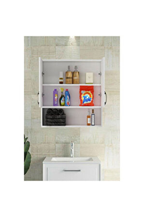 2 Kapaklı, Aynasız Moda Banyo Lavabo Dolabı, Aynasız Üst Dolabı Beyaz