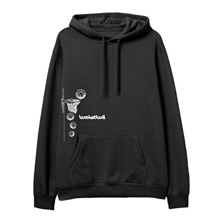 Basketball  Baskılı Siyah Hoodie