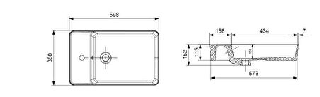 Bocchi Sottile Slim Tezgahüstü Lavabo 60x38 Beyaz 1479-001-0126