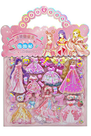 Sticker Kabartmalı Çantalı iki Sayfalı Sticker Seti (HQK009) - 21x17 cm - Prenses Giydirme