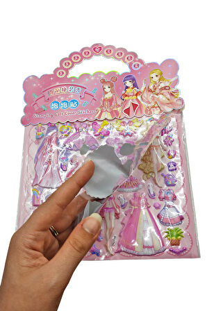 Sticker Kabartmalı Çantalı iki Sayfalı Sticker Seti (HQK009) - 21x17 cm - Prenses Giydirme