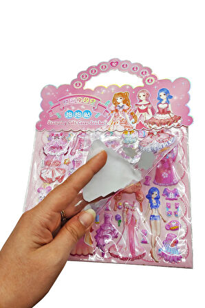 Sticker Kabartmalı Çantalı iki Sayfalı Sticker Seti (HQK010) - 21x17 cm-Anime Kız Giydirme
