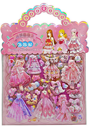 Sticker Kabartmalı Çantalı iki Sayfalı Sticker Seti (HQK011) - 21x17 cm- Balo Kız Giydirme
