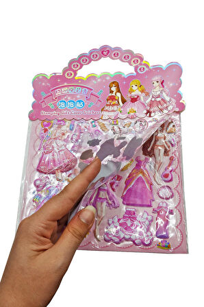 Sticker Kabartmalı Çantalı iki Sayfalı Sticker Seti (HQK011) - 21x17 cm- Balo Kız Giydirme