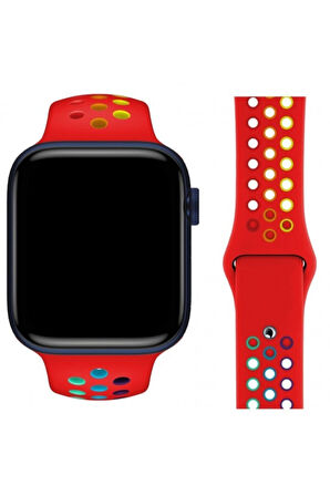 Apple Watch 42-44 Mm Uyumlu Delikli Renkli Silikon Kordon
