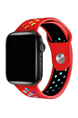Apple Watch 42-44 Mm Uyumlu Delikli Renkli Silikon Kordon