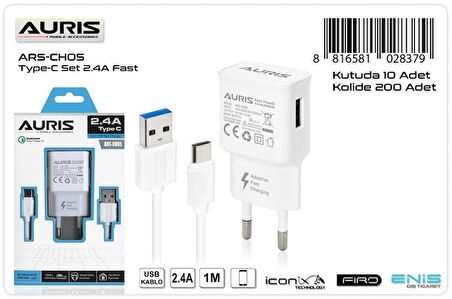 Auris ARS-CH05 Type-C Set 2.4A Şarj Cihazı