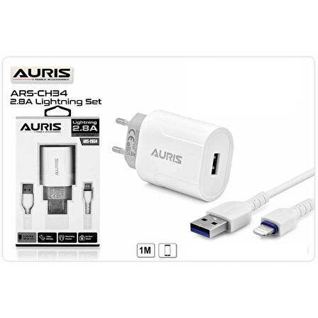 AURİS CH34 LİGHTİNİNG 2.8A BEYAZ ŞARJ ALETİ