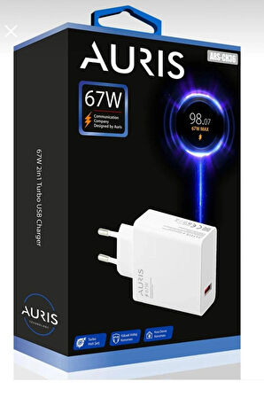Auris 67 Watt USB Şarj Adaptörü Hızlı Şarj Başlığı 67W Şarj Cihazı Başlık Saliseli
