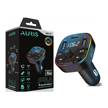 AURIS ARS-C6 FM Transmitter ve Hızlı Şarj Cihazı (2xUSB + PD Destekli)
