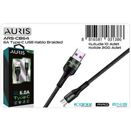 Auris CB64 Type-C 6 Amper Örgülü Kablo