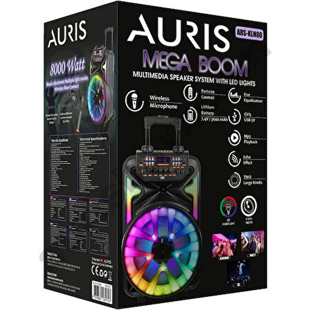 ARS-KLN80 8000W Dev Boy Profesyonel Bluetooth Parti Hoparlör - RGB Işıklı Kablosuz Mikrofon ve Kumanda