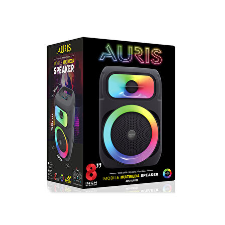 Auris KLN130 25W 8 inç Mikrofonlu RGB Bluetooth Hoparlör