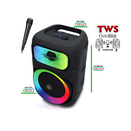 Auris KLN130 25W 8 inç Mikrofonlu RGB Bluetooth Hoparlör