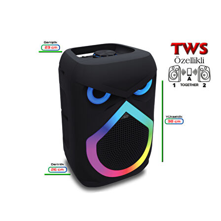 Auris KLN140 25W 8 inç Mikrofonlu RGB Bluetooth Hoparlör