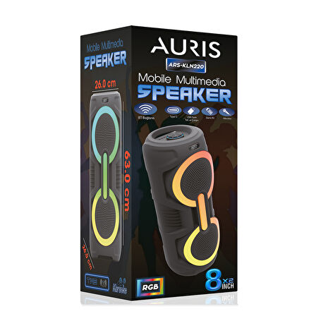 Auris KLN220 25W 2*8 inç Mikrofonlu RGB Bluetooth Hoparlör