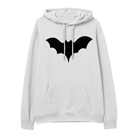 Bat   Baskılı Beyaz Hoodie