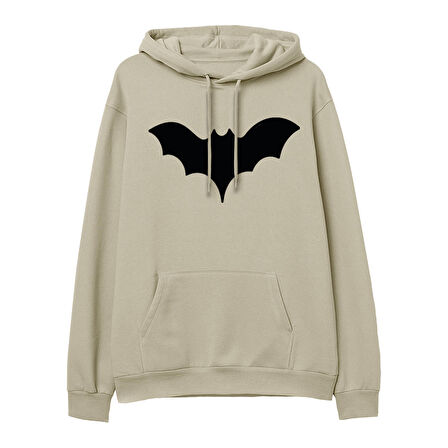 Bat   Baskılı Krem Hoodie