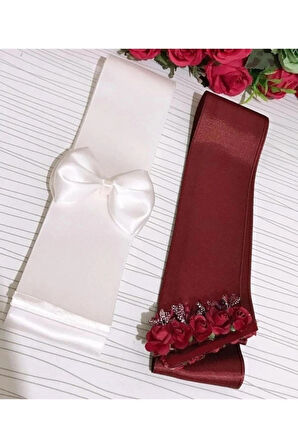 Lateks Süslü Gelin Ve Damat Için Saten Takılık Beyaz Bordo