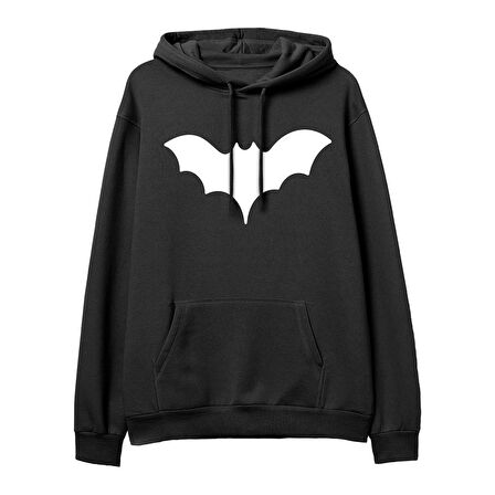 Bat   Baskılı Siyah Hoodie