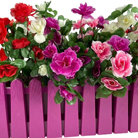 Yapay Çiçek Mor Çit Balkon Saksısı Renkli Açelya Çiçekli 55*20cm