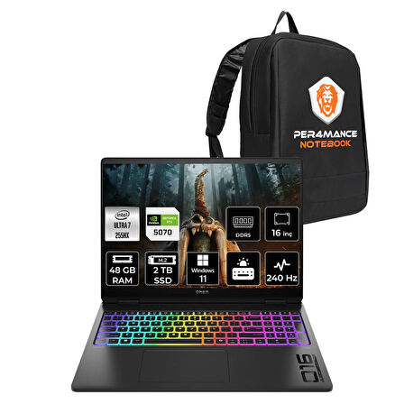 HP OMEN Max 16 Ultra 7 255HX 48GB 2TB SSD RTX5070/8GB 16'' 240Hz WQXGA W11H Gaming Laptop & ÇANTA