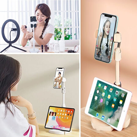 caselka® Masa Üstü Tablet ve Telefon Tutucu Plastik Aparat Beyaz Telefon Standı