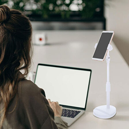 caselka® Masa Üstü Tablet ve Telefon Tutucu Plastik Aparat Beyaz Telefon Standı