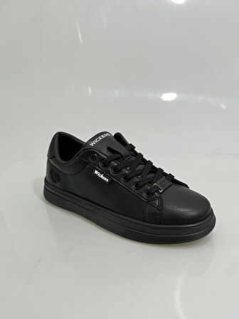 2885 Wickers Siyah-Siyah Bağcıklı Kalp Detaylı Bayan Spor Ayakkabısı