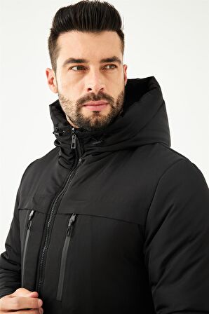 Erkek  Astarlı Su Ve Rüzgar Geçirmez Kapüşonlu Kışlık Spor Mont & Kaban & Parka RGPA-200