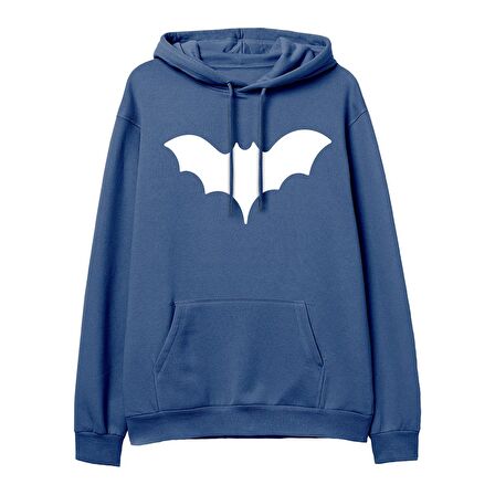 Bat Baskılı Hoodie-Royal Mavi