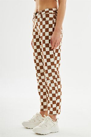 Kadın Mom Fit Jean Pantolon  Kahverengi