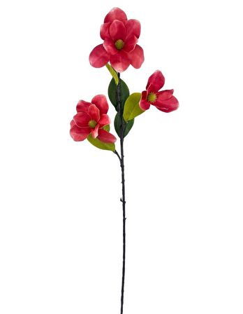 Yapay Çiçek Pembe Koyu Manolya Islak Doku 3 Kafalı Uzun Dal Çiçek Flowers 95cm